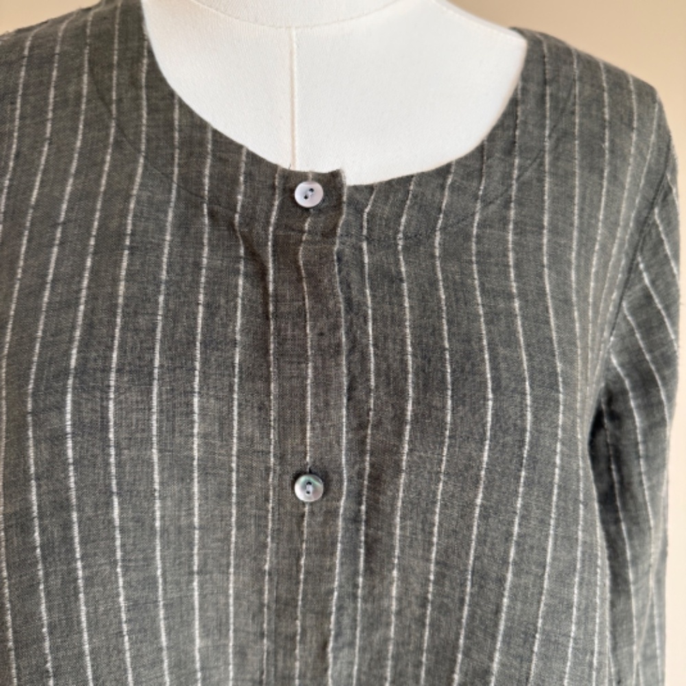 J Jill - Purejill 100% Linen Sage Green Striped Tunic top Size Small - Picture 3 of 13